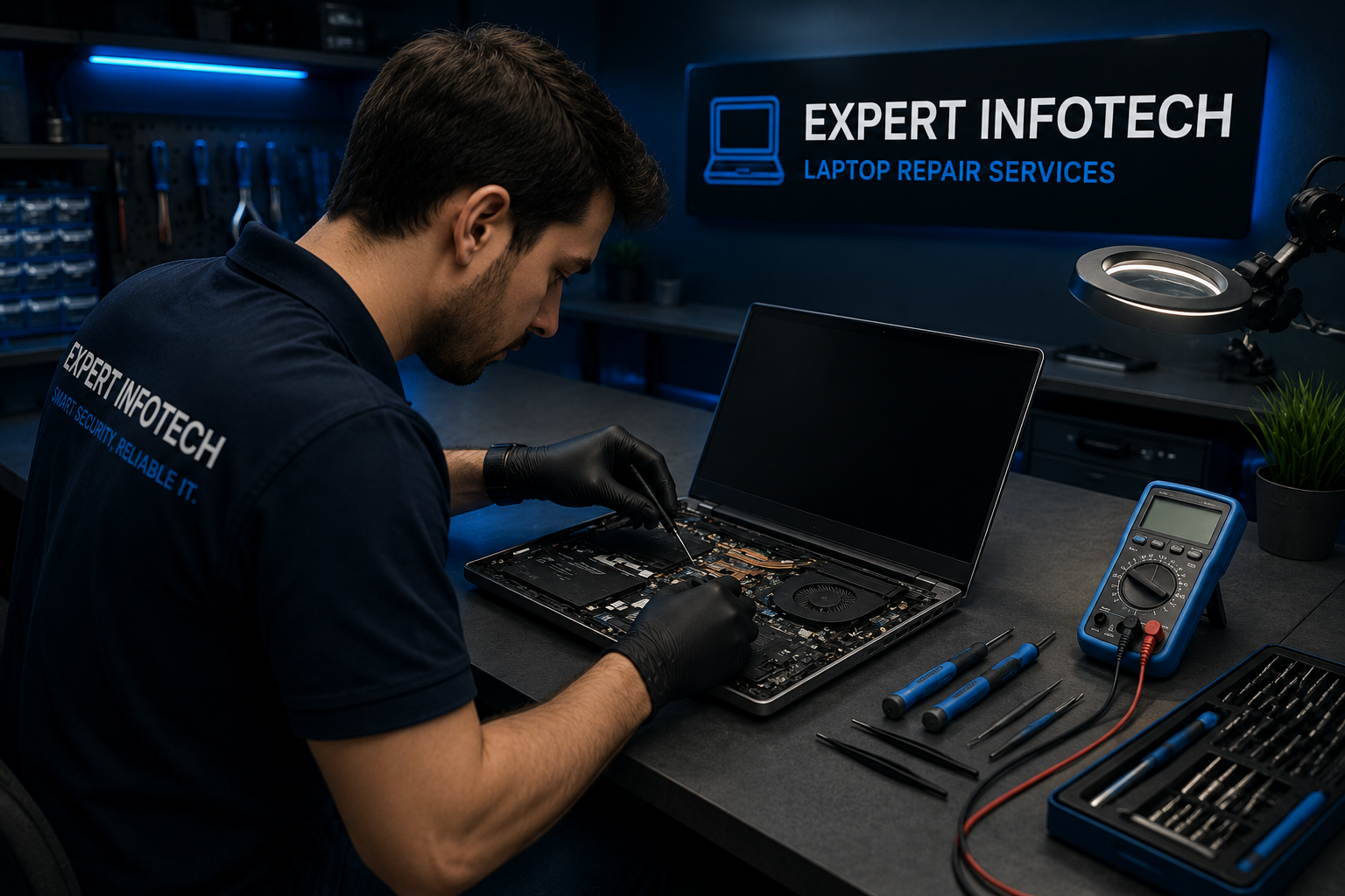Laptop repair workspace